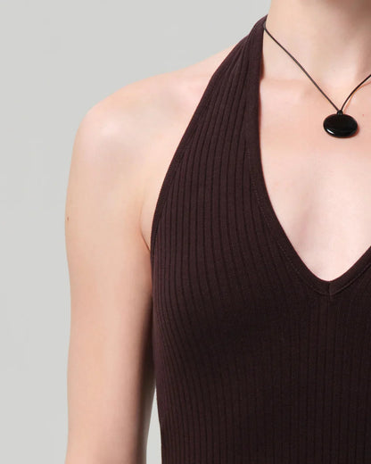 Mila Halter Dress (Chocolate)