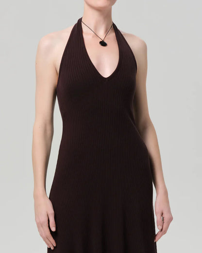 Mila Halter Dress (Chocolate)