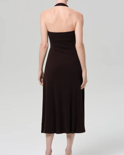 Mila Halter Dress (Chocolate)